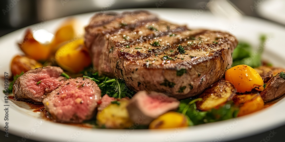 Plate of food with a steak and potatoes Plate of food with a steak and potatoes