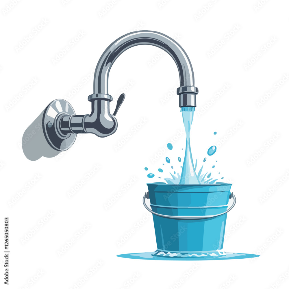 filling water from faucet to bucket web, on white background filling water from faucet to bucket web, on white background