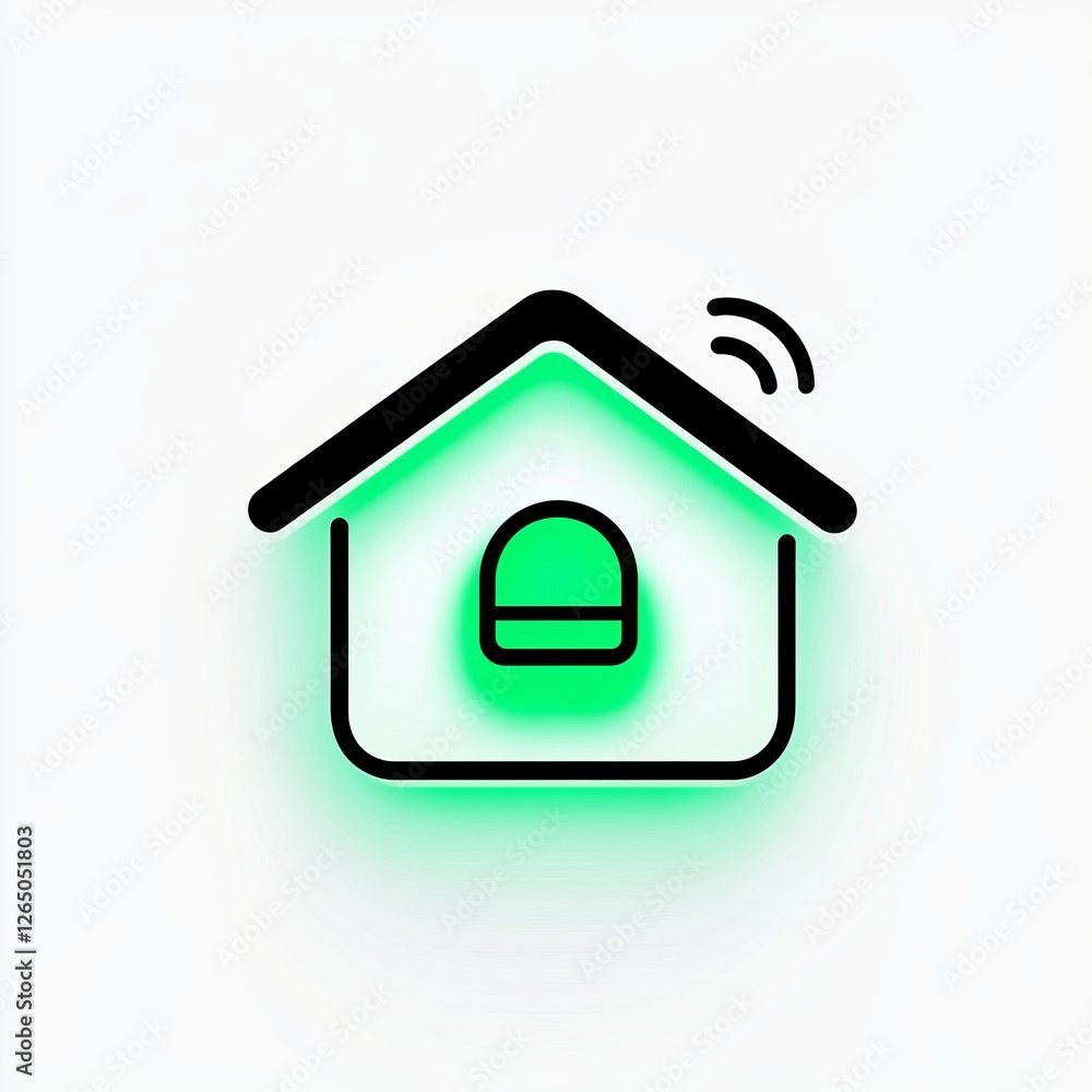 Modern Neon Green Smart Home Icon - A Simple Line Art Design for Digital Interface Modern Neon Green Smart Home Icon - A Simple Line Art Design for Digital Interface