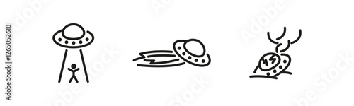 UFO Flying Outline Vector Icon Set