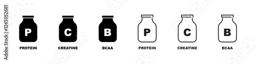 Protein, Creatine and BCAA Bottles Vector Icon Set