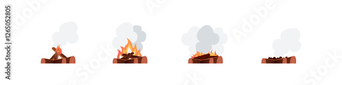 Campfire Burning Logs Vector Illustration Set