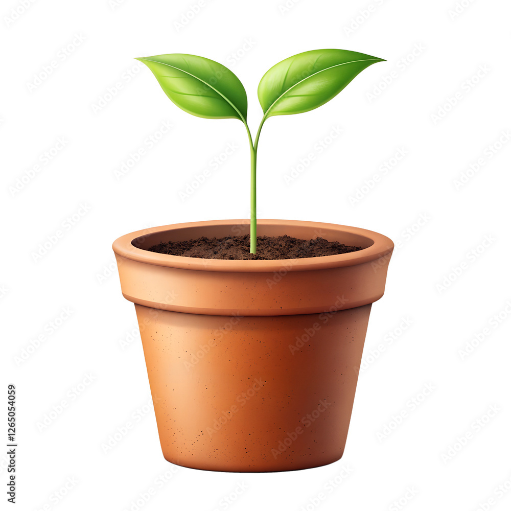 a single sprout with two leaves emerging from a terra cotta pot, symbolizing growth and new beginnings a single sprout with two leaves emerging from a terra cotta pot, symbolizing growth and new beginnings