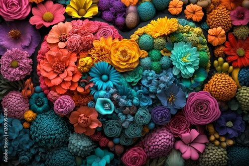 Wallpaper Mural This digital illustration features a heart created from flowers in rainbow colors, isolated on a dark background, serving as a symbol of love and support for the LGBTQ community, encompassing gay, Torontodigital.ca