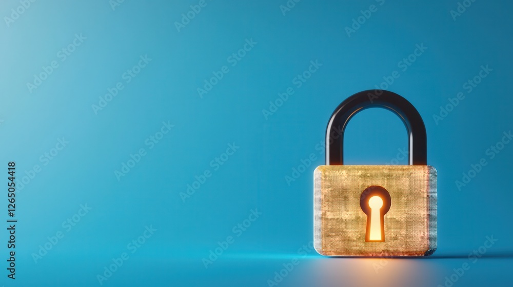 Secure Lock with Illuminated Keyhole on Bright Blue Background Secure Lock with Illuminated Keyhole on Bright Blue Background