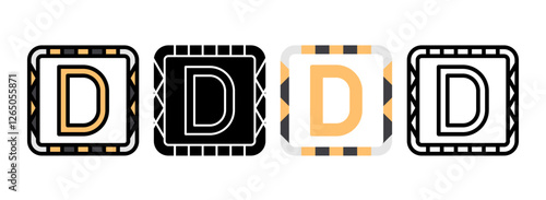 Set of D Line, Line Filled, Glyph, Flat Icons