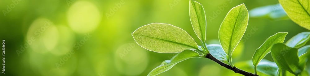Close up of green leaves growing on a branch with a blurred green background Close up of green leaves growing on a branch with a blurred green background