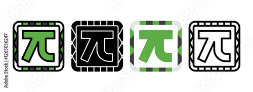 Set of Pi Line, Line Filled, Glyph, Flat Icons