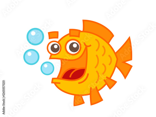 Cute goldfish cartoon character with bubbles. Isolated vector cartoon illustration