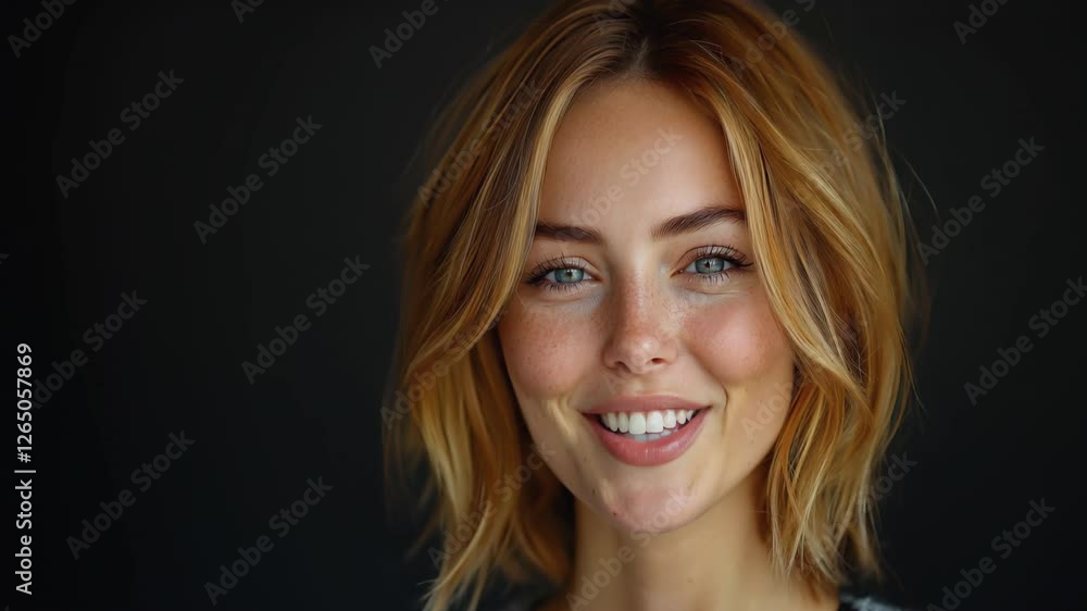 Charming Young Woman Speaking to the Camera. A confident young woman with expressive eyes and a warm smile speaks naturally to the camera against a dark background. Charming Young Woman Speaking to the Camera. A confident young woman with expressive eyes and a warm smile speaks naturally to the camera against a dark background.