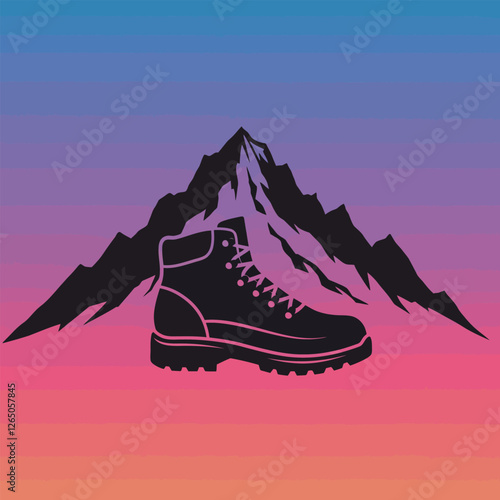 Silhouette vector illustration of a mountain and hiking boot icon