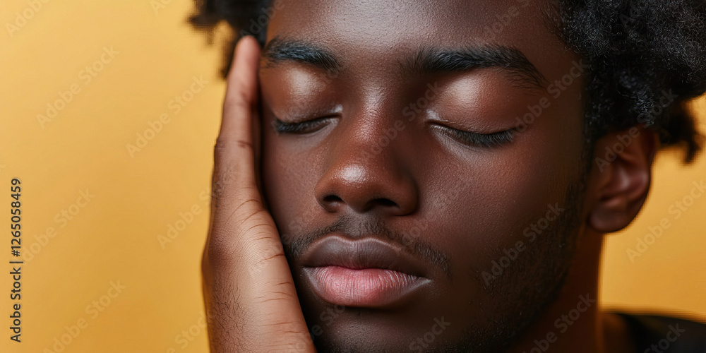 Close-up Portrait: Young Black Man with Eyes Closed Close-up Portrait: Young Black Man with Eyes Closed