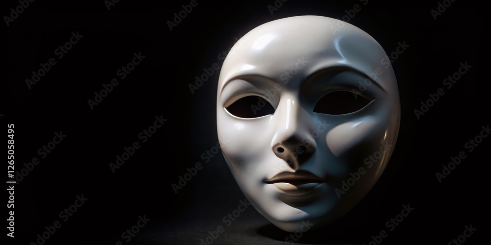 Mysterious White Mask with Black Eye - Dark Background Long Exposure Stock Photo Mysterious White Mask with Black Eye - Dark Background Long Exposure Stock Photo