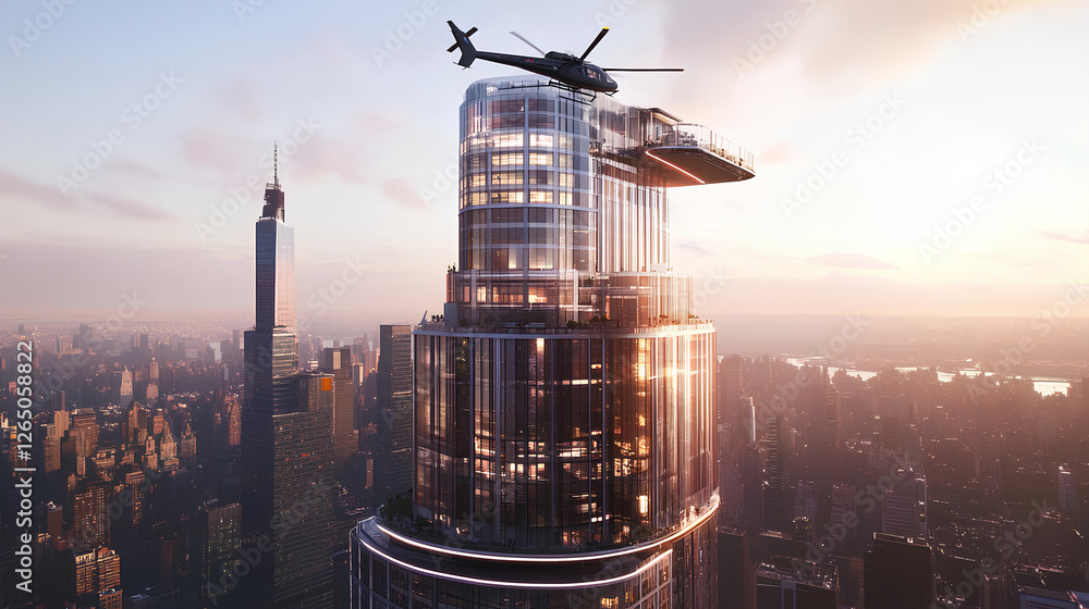 Fototapeta premium city ​​building and helicopter view