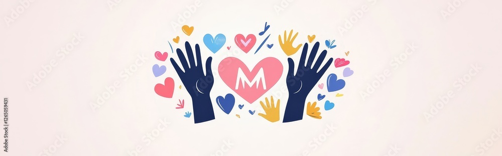 A set of loving hands makes an appearance, reminding you to give and share your love with others, captured in a bright and modern illustration A set of loving hands makes an appearance, reminding you to give and share your love with others, captured in a bright and modern illustration