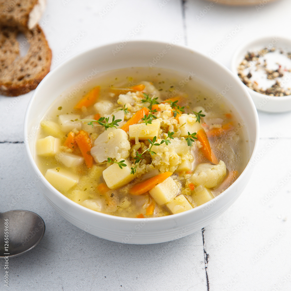 Homemade clear soup with cauliflower Homemade clear soup with cauliflower