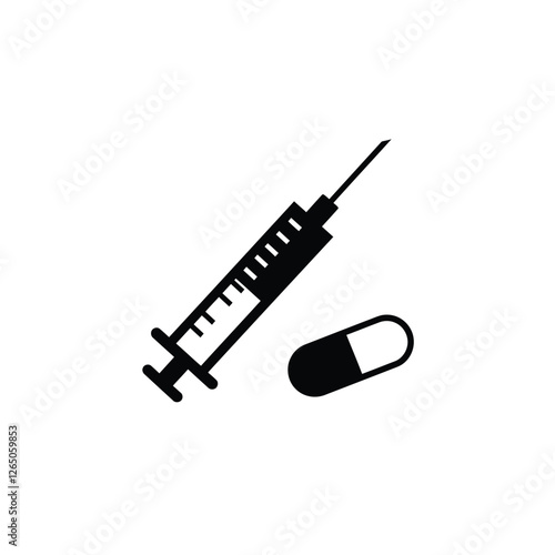 Silhouette vector illustration of a syringe and pill icon