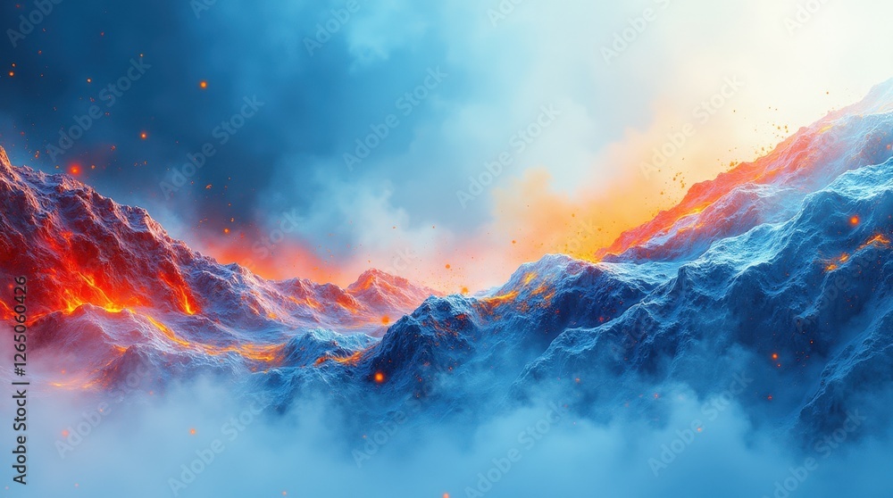 Obraz premium Digital artwork showcasing an abstract design in cool shades of blue and white and red