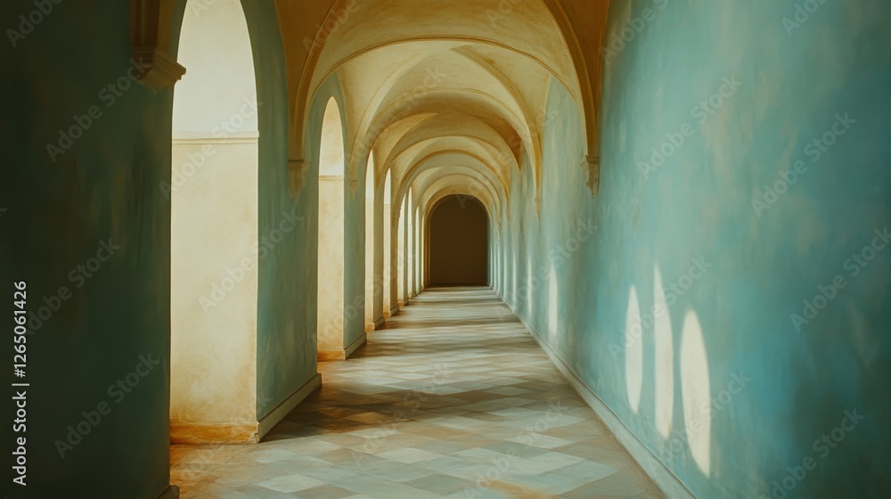 An elegant arched corridor bathed in soft light casts gentle shadows, inviting a journey into a serene, timeless atmosphere, whispering secrets of the past. An elegant arched corridor bathed in soft light casts gentle shadows, inviting a journey into a serene, timeless atmosphere, whispering secrets of the past.
