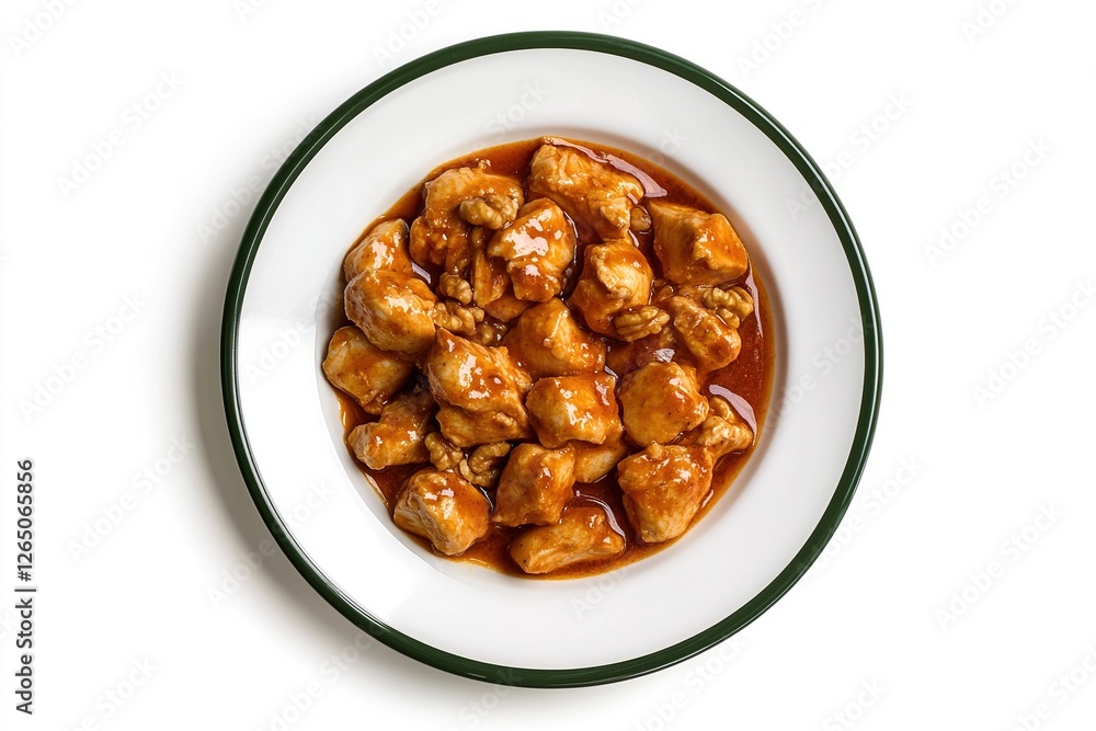 A realistic photograph of chicken and walnuts A realistic photograph of chicken and walnuts
