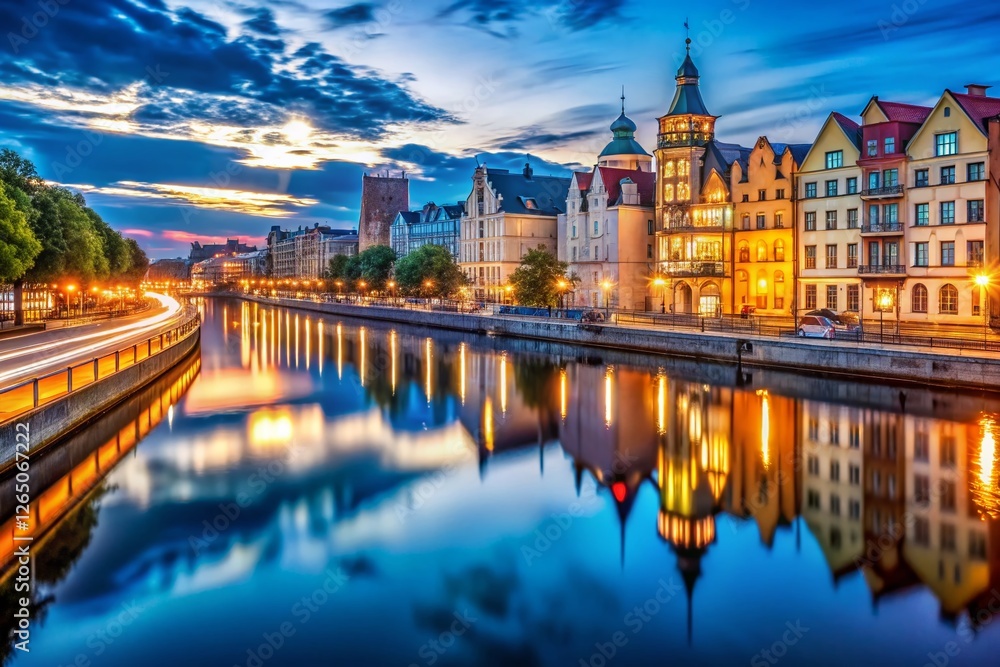 Obraz premium Night View of Kaliningrad Cityscape, Russia - Candid Urban Photography