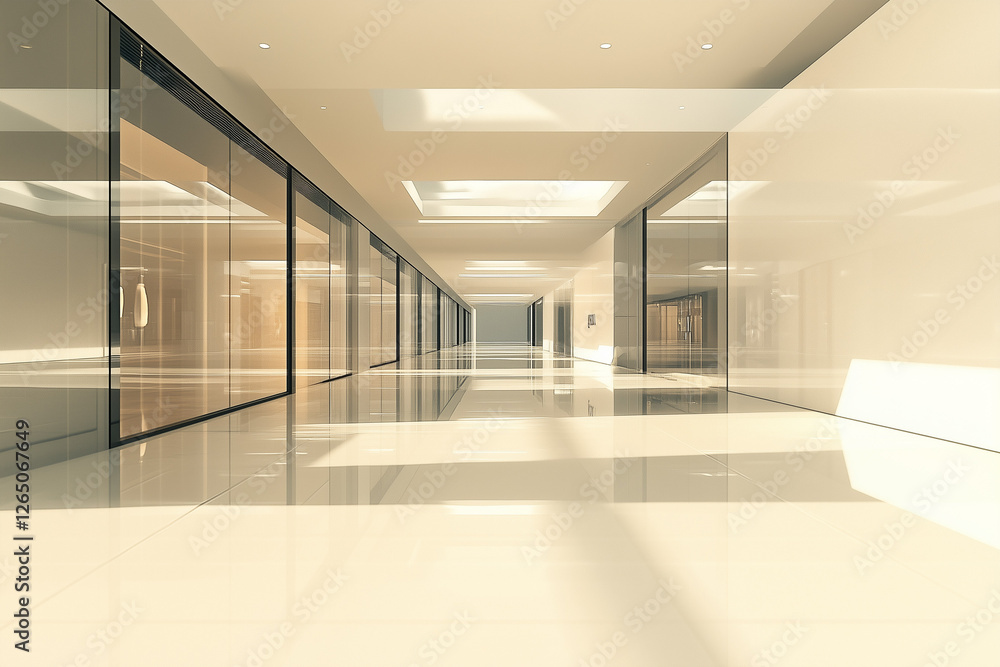 Modern corridor with sleek glass walls Modern corridor with sleek glass walls