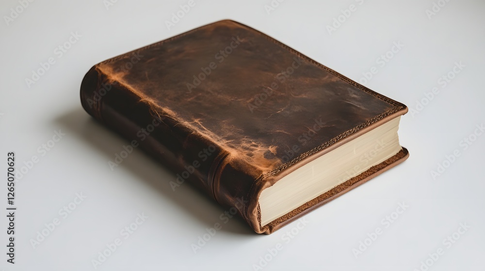 Elegant Brown Leather Book Cover on a Light Neutral Background Elegant Brown Leather Book Cover on a Light Neutral Background