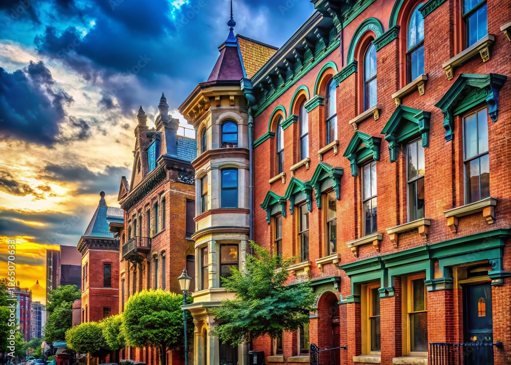 Obraz premium Over-the-Rhine Cincinnati Architecture: Historic Brick Buildings & Vibrant Streetscape