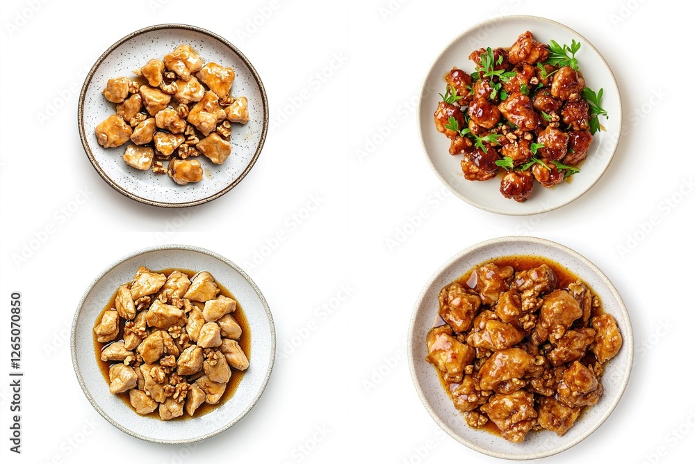 A realistic photograph of chicken and walnuts A realistic photograph of chicken and walnuts