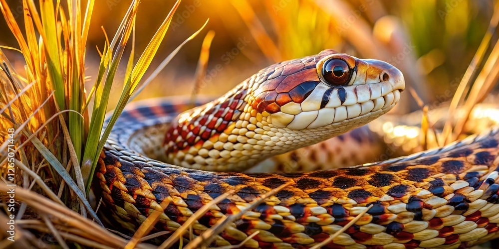 Fototapeta premium Pacific Gopher Snake Camouflaged in California Grassland