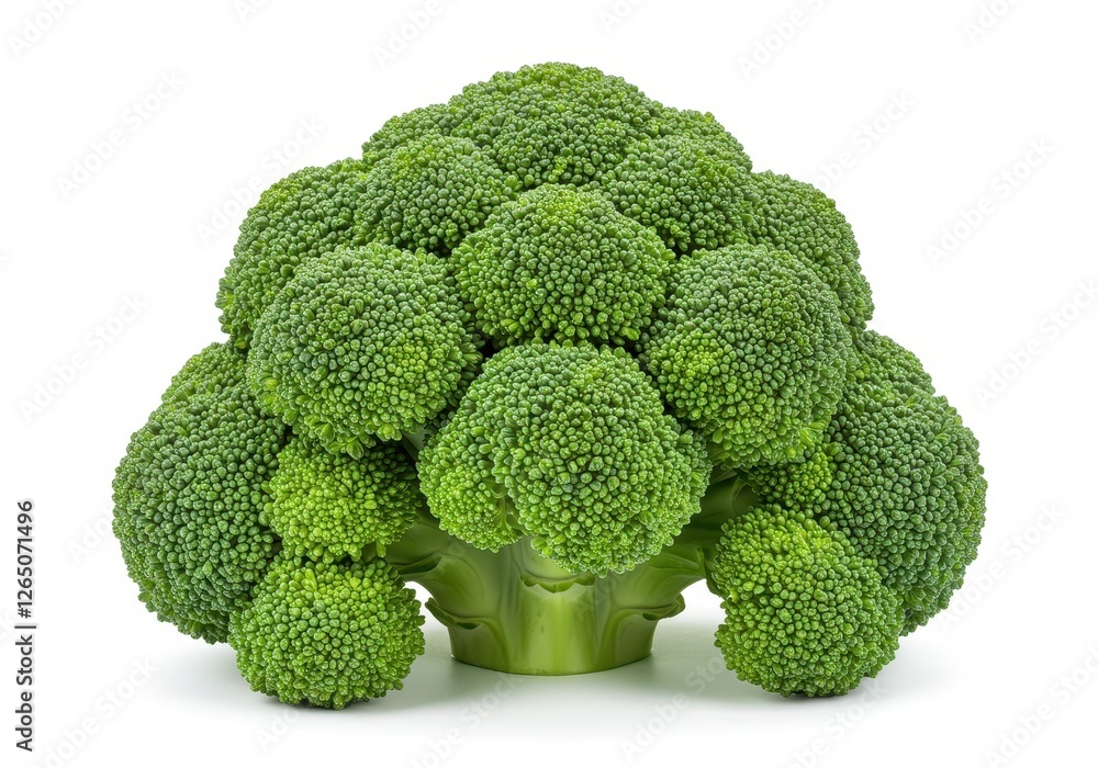 Fresh green broccoli florets grouped together isolated on a white background Fresh green broccoli florets grouped together isolated on a white background