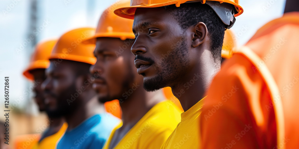 Obraz premium Men in Orange Hard Hats and Yellow Shirts