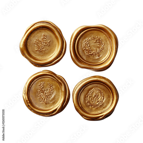 elegant golden wax seals ideal for vintage documents invitations and certificates isolate on a transparent background