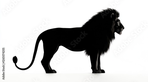 Majestic black lion profile, isolated on white, wildlife photography, nature image