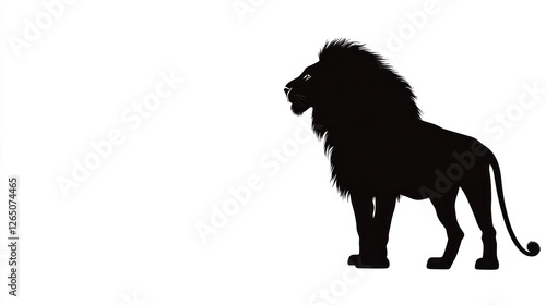 Majestic black lion profile, white background, wildlife, nature, animal illustration