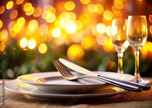 Panoramic Image: Elegant Place Setting with Knife and Fork on Plate