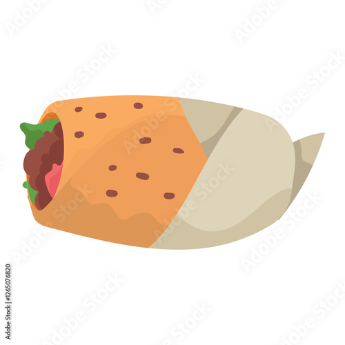 Vector Illustration of a Tasty Wrapped Burrito with Meat and Vegetables – Perfect for Mexican Food Menus, Street Food Promotions, and Culinary Design Projects
