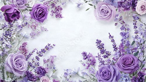 Elegant wallpaper featuring purple roses and lavender flowers on a soft white background, perfect for a calming and floral aesthetic