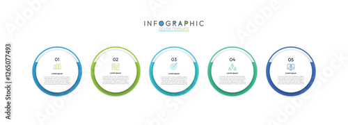 5 step timeline infographic template with circular Icons, Informative circular process infographic chart for business startup demonstration, Modern infographic design template.