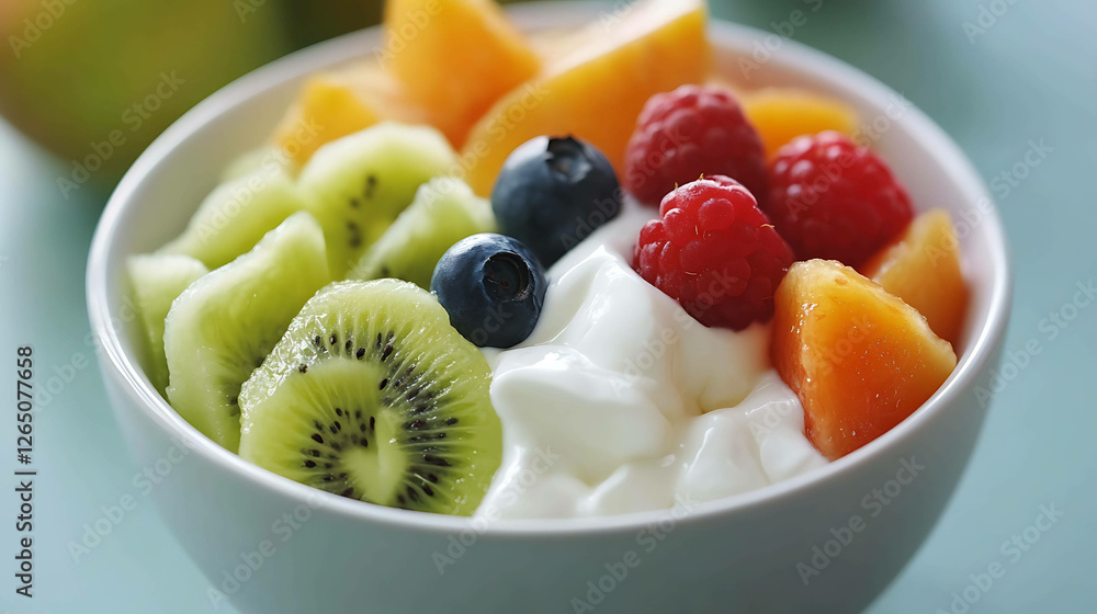 Simple diet meal with fresh fruits and yogurt in a bowl Simple diet meal with fresh fruits and yogurt in a bowl