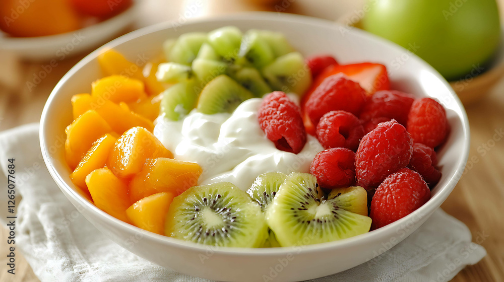 Simple diet meal with fresh fruits and yogurt in a bowl Simple diet meal with fresh fruits and yogurt in a bowl