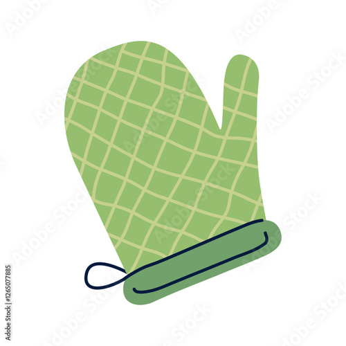 Vector Illustration of a Green Quilted Oven Mitt for Kitchen and Baking Use