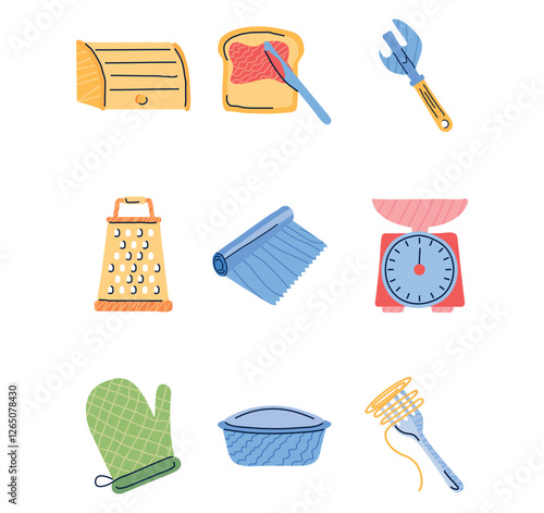 kitchen utensils vector icon set with white background