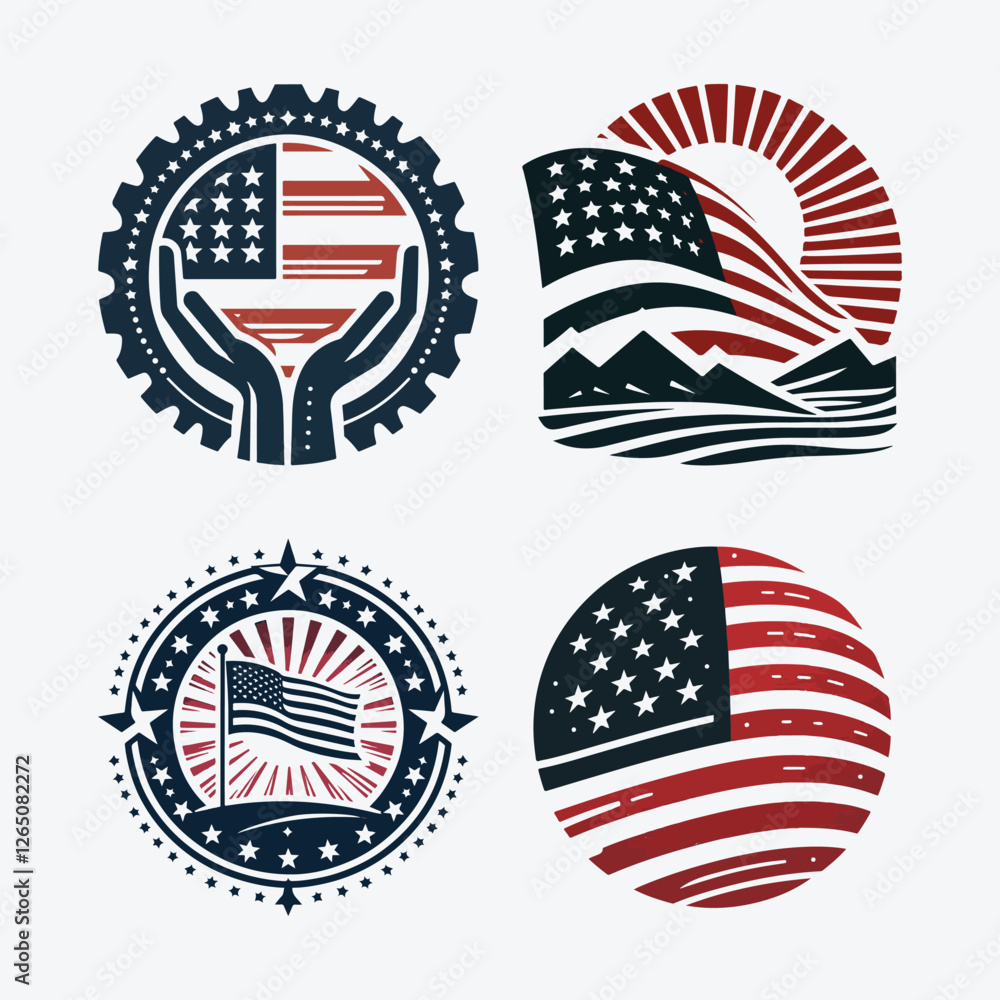 Patriotic American Flag Emblems and Badges Design Collection Patriotic American Flag Emblems and Badges Design Collection