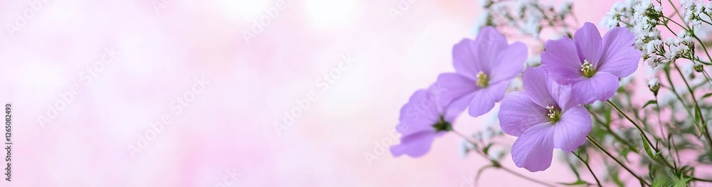 Lilac flowers and baby's breath arrangement on a pastel pink background Lilac flowers and baby's breath arrangement on a pastel pink background