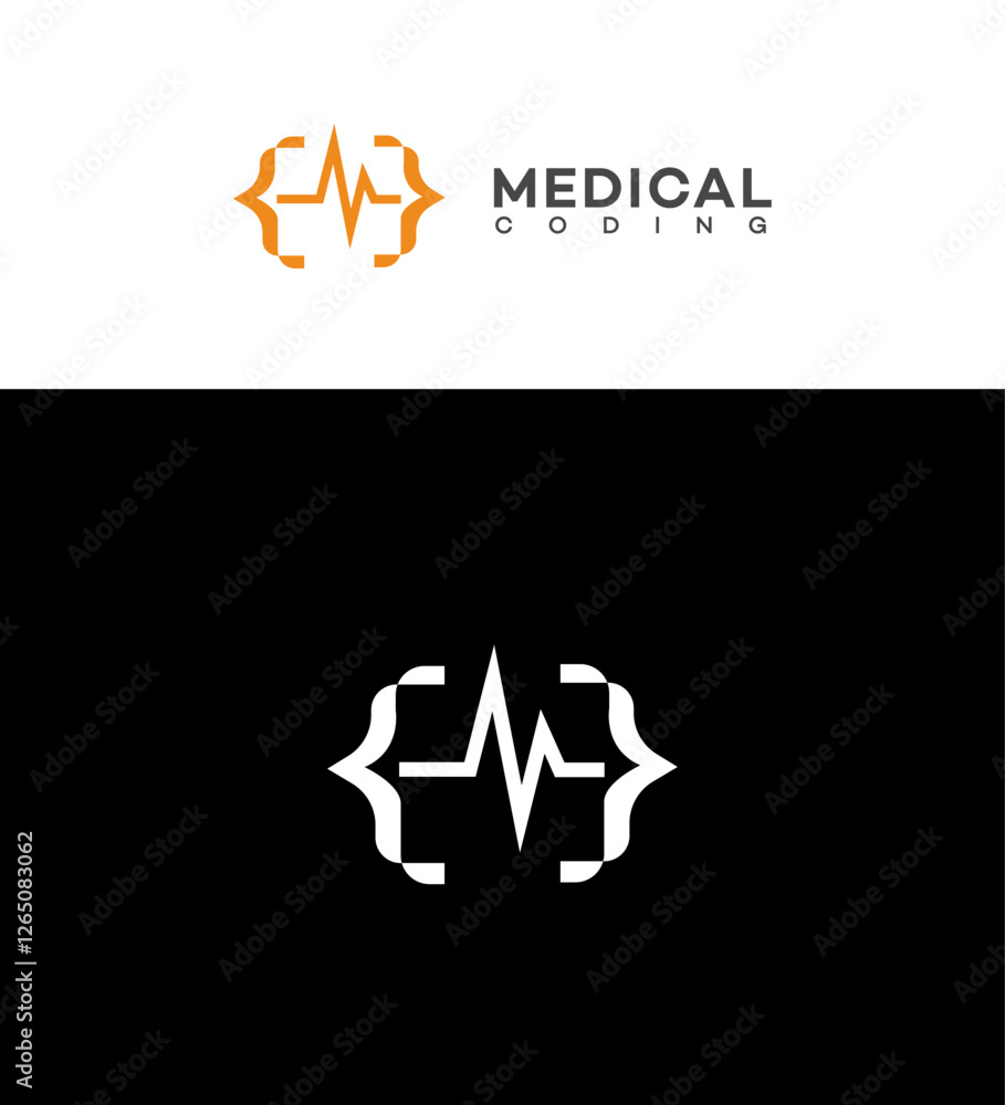 Fototapeta premium Medical Coding Logo Design Healthcare, Technology, Data, Pulse, Innovation, Programming, Braces
