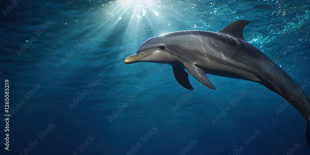 Underwater Photograph of a Dolphin in Blue Water Underwater Photograph of a Dolphin in Blue Water