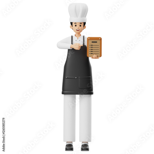 Cartoon Chef Presenting Menu in Restaurant photo