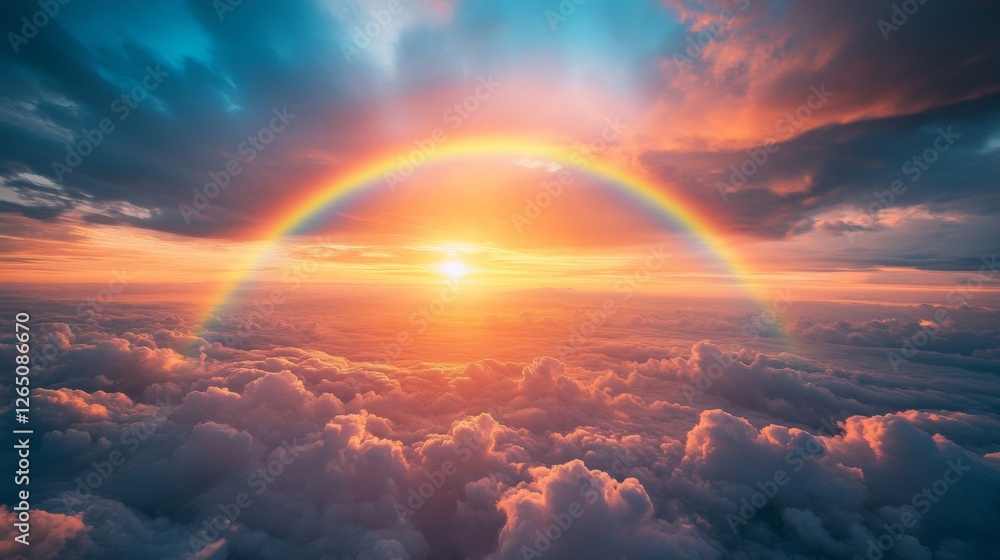 Aerial View of a Sunset Rainbow Over Clouds Aerial View of a Sunset Rainbow Over Clouds
