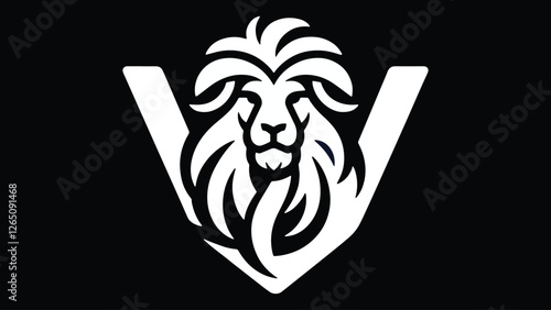 Minimalist logo inspired by a lion's head and the letter v